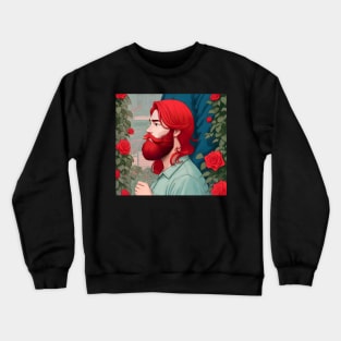 red hair beard guy in flower garden sticker Crewneck Sweatshirt